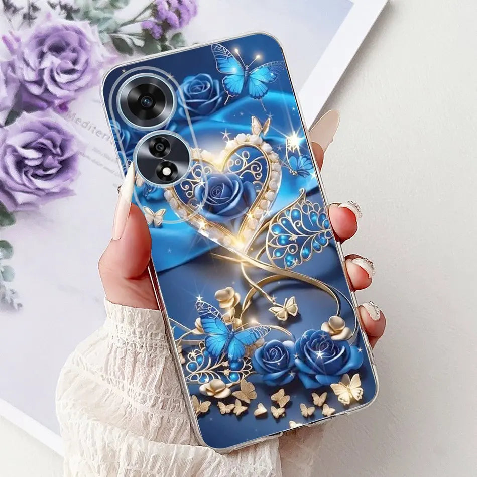 Elegant Floral Cat TPU Cover – OPPO A60