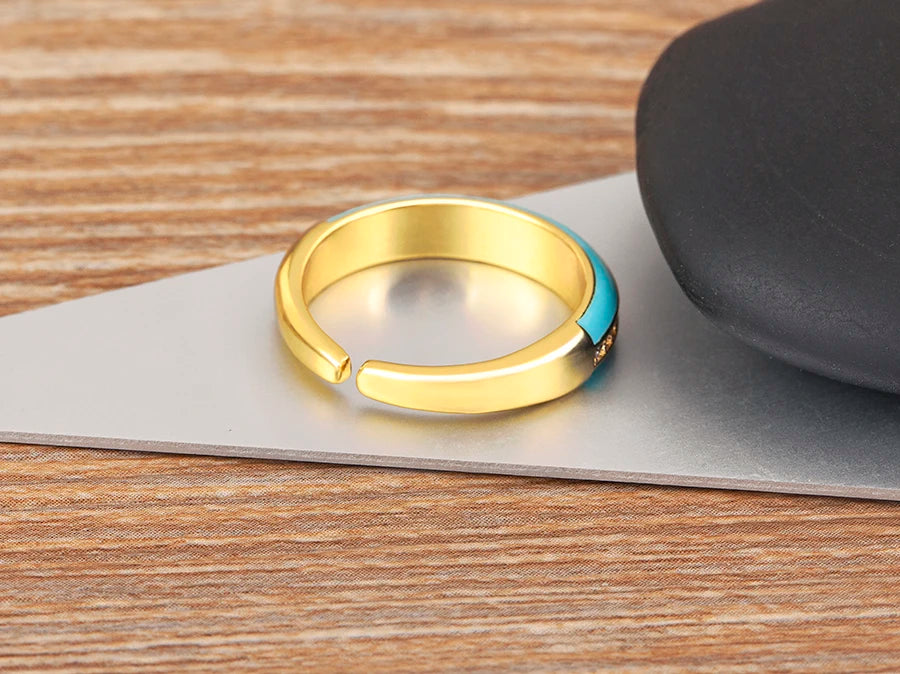 "Gold Plated Zircon C-Shape Ring – Adjustable Women’s Jewelry