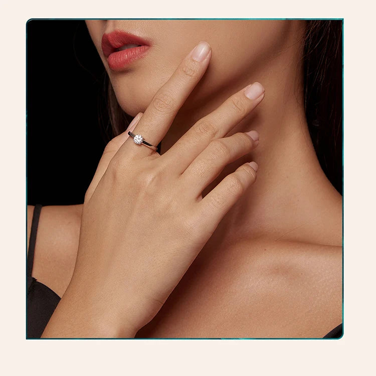 Women’s Moissanite Platinum-Plated Silver Ring