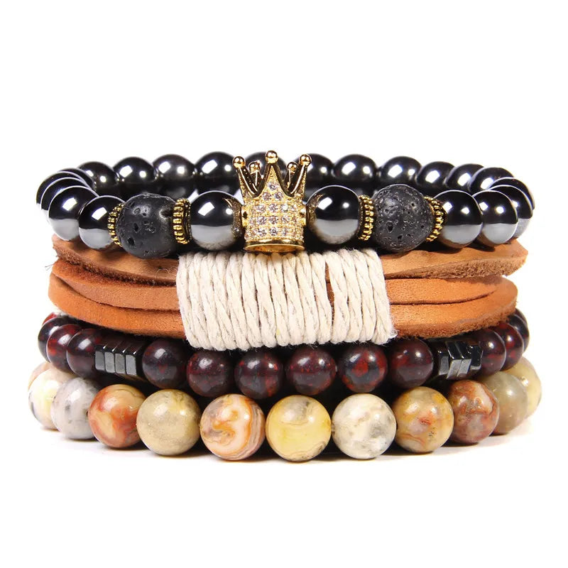 “Men’s Multilayer Wooden Bead Bracelet