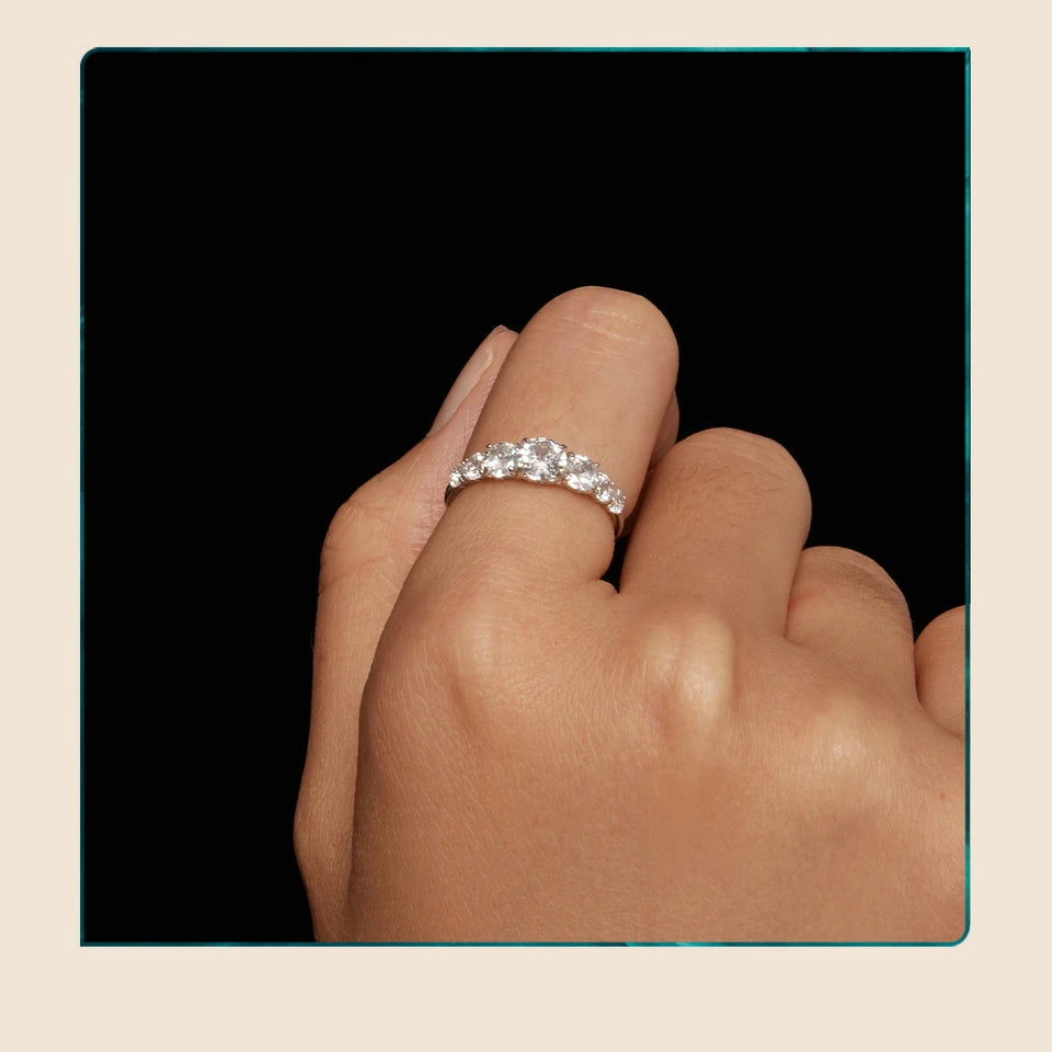 “Sterling Silver Moissanite and Diamond Ring