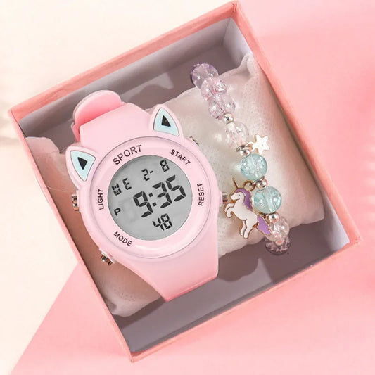 Kids Cat Ear Sports Watch Set