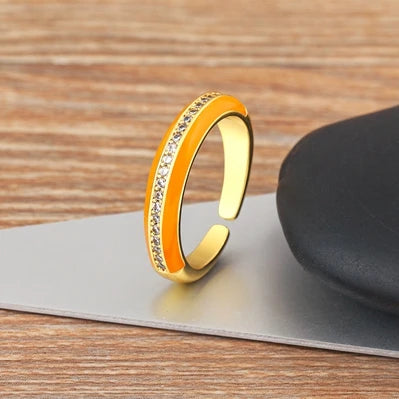 "Gold Plated Zircon C-Shape Ring – Adjustable Women’s Jewelry