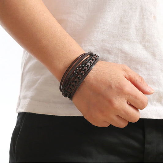 "Men’s Vintage Leather Rope Bracelet
