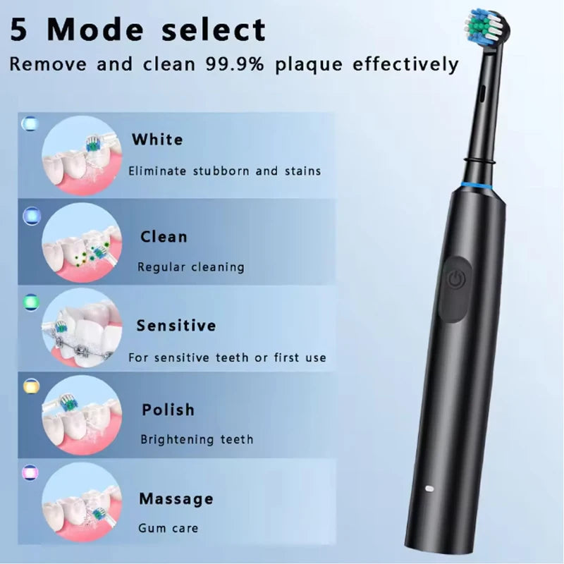 Rechargeable Rotary Electric Toothbrush – Adult with 8 Brush Heads