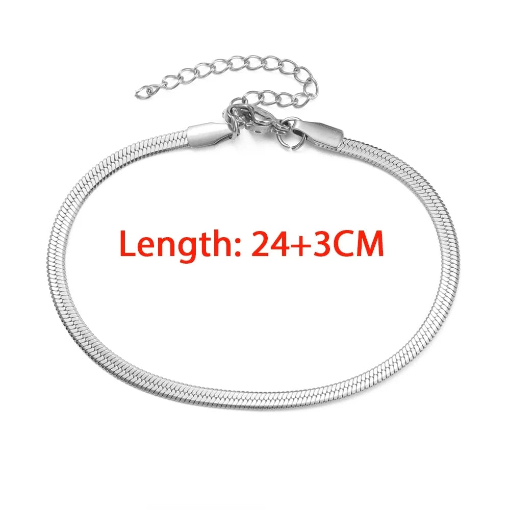 Teamer 3MM Adjustable Snake Chain Anklet, Stainless Steel