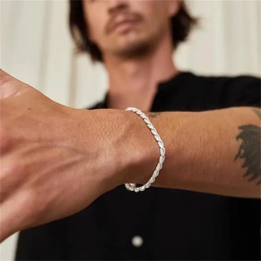 Silver Twist Chain Bracelet Men
