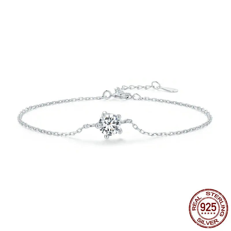 “1CT Moissanite Sterling Silver Charm Bracelet for Women”