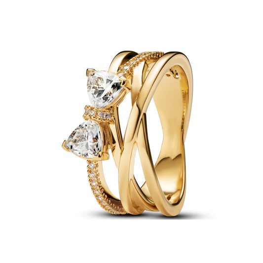 "925 Silver Double Heart Crown Ring – Sparkling Bow & Arrow Design"