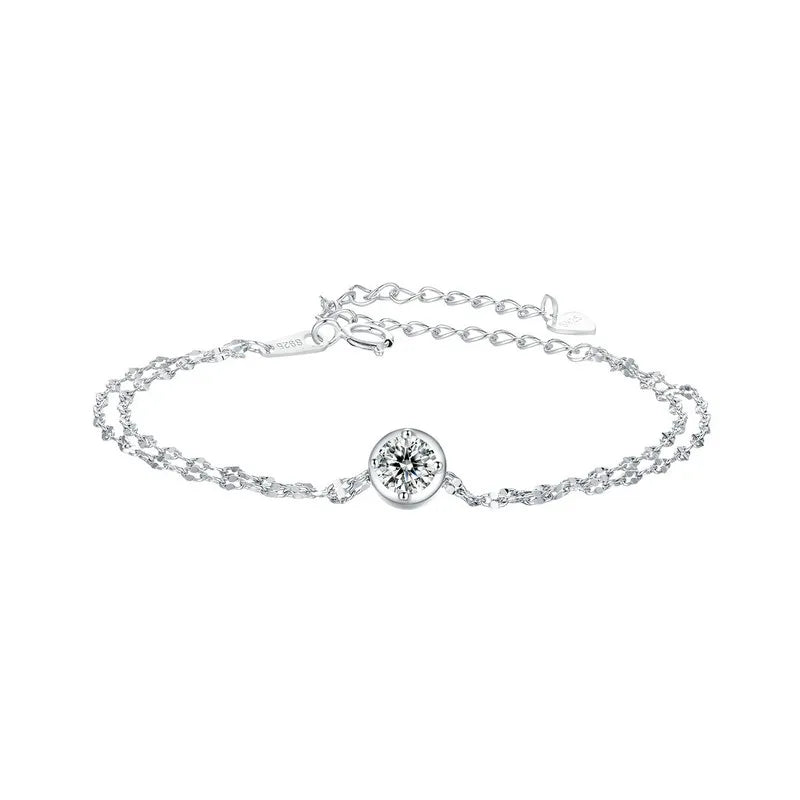 “Double-Layer Moissanite Sterling Silver Bracelet for Women”