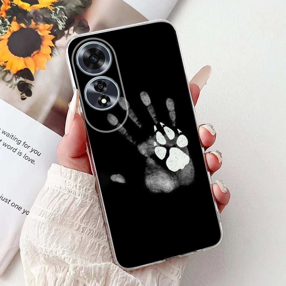 Elegant Floral Cat TPU Cover – OPPO A60