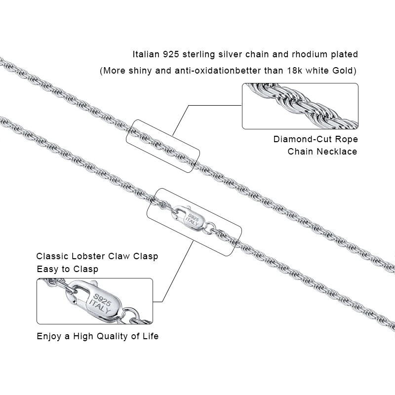 925 Silver Diamond-Cut Rope Chain Necklace