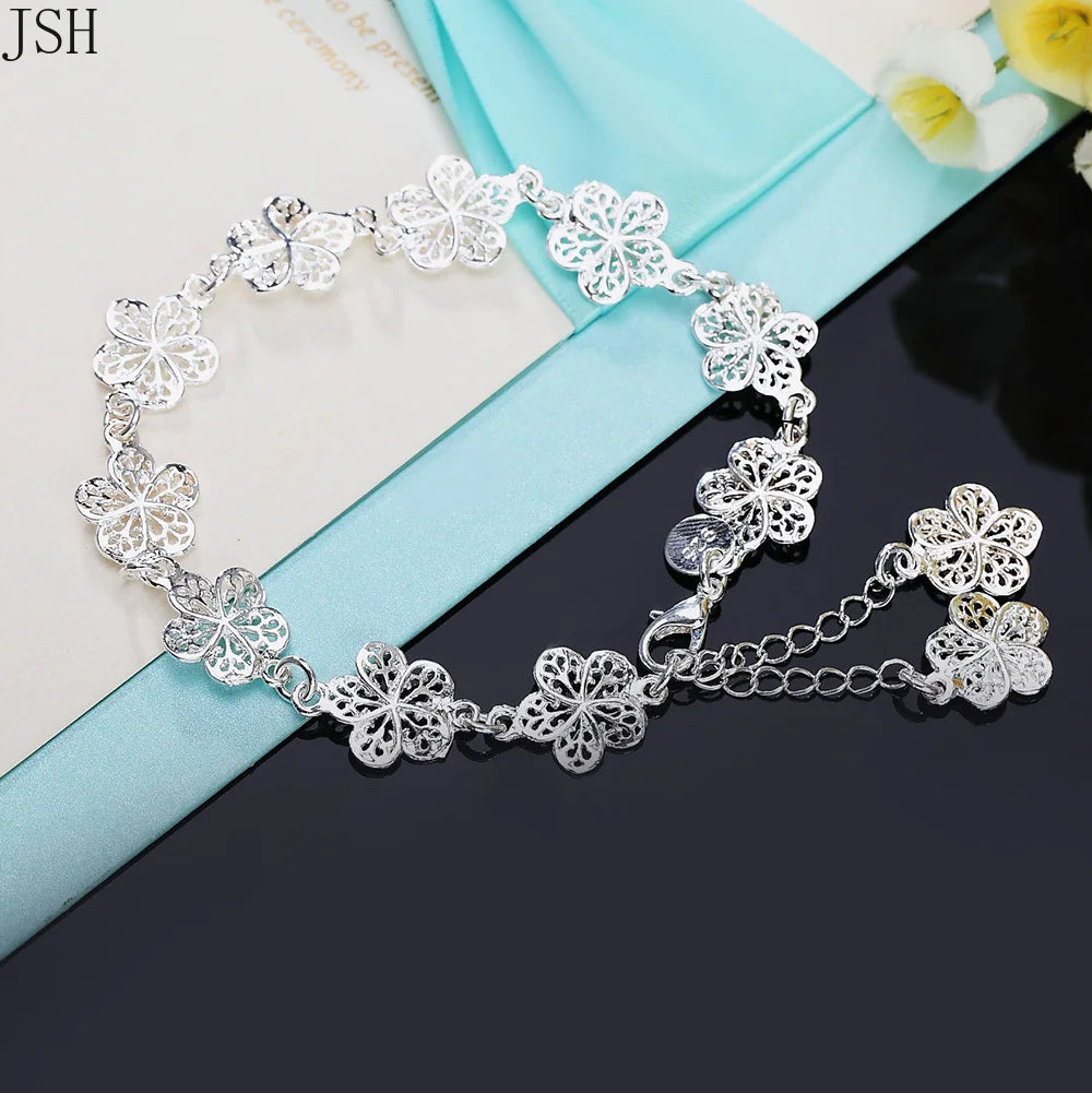 Hot wedding 925 sterling silver bracelet beautiful flowers for women classic high quality fashion jewelry wholesale 20CM