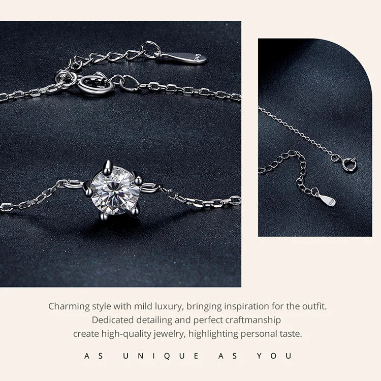 “1CT Moissanite Sterling Silver Charm Bracelet for Women”