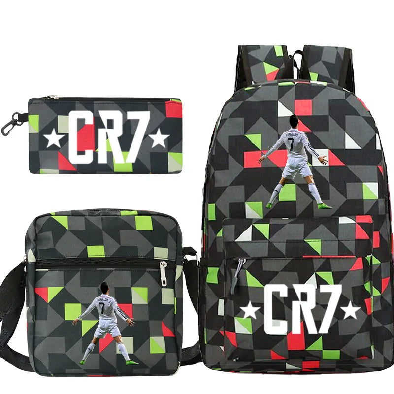 3pcs CR7 Lightweight School & Travel Backpacks Set