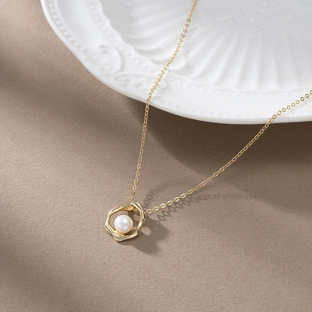 14K Gold 925 Silver Pearl Pendant Necklace