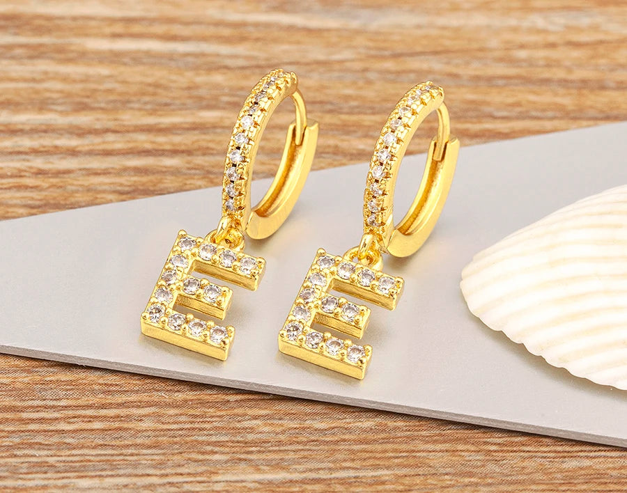 "Gold Zircon Alphabet Hoop Earrings A–Z – Fashion Jewelry Gift