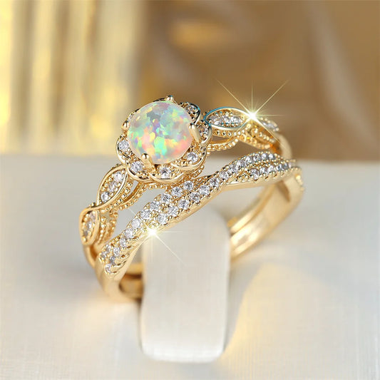 “White Fire Opal Ring Set for Women