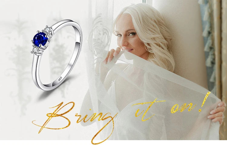 Blue Sapphire 3-Stone Sterling Silver Ring”