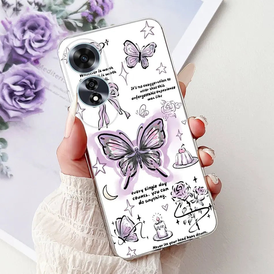 Elegant Floral Cat TPU Cover – OPPO A60