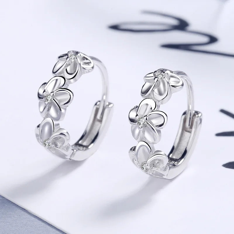 925 Sterling Silver Flower Zircon Stud Earrings