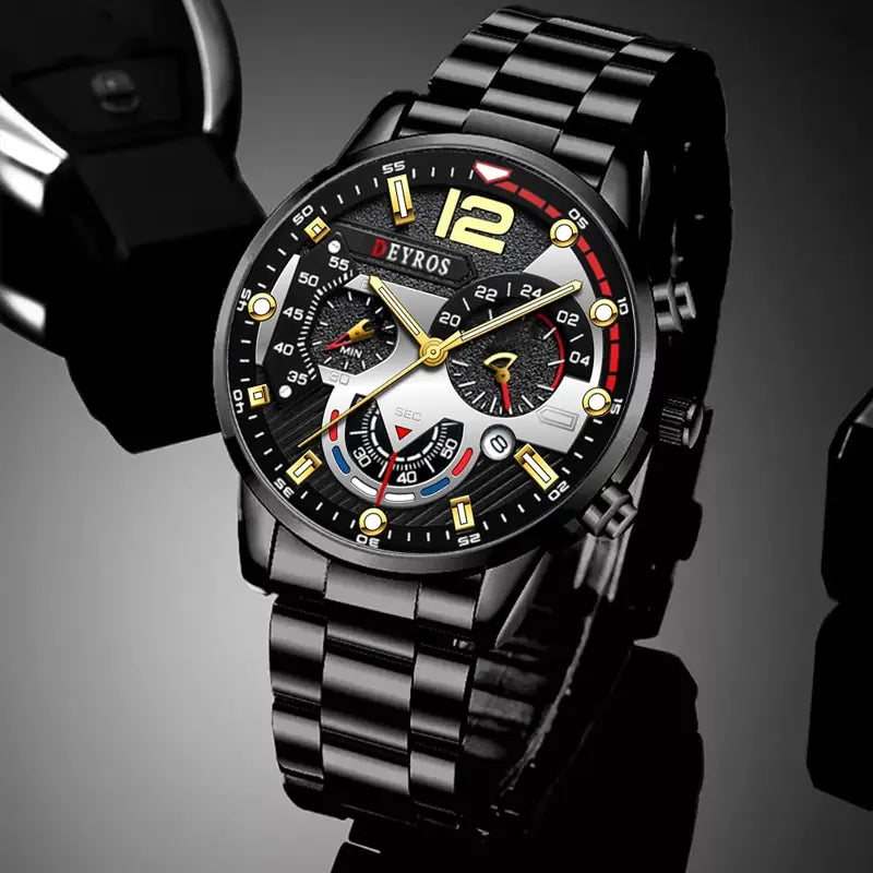 Luxury Men's Sports Quartz Watch, Stainless Steel, Luminous