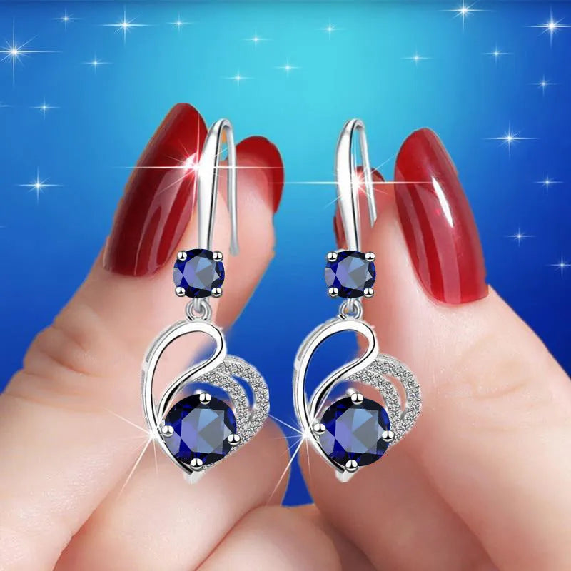 Cute Blue Heart Drop Earrings – Classic Wedding Jewelry