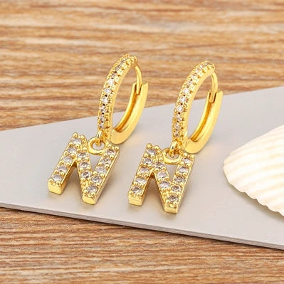 "Gold Zircon Alphabet Hoop Earrings A–Z – Fashion Jewelry Gift