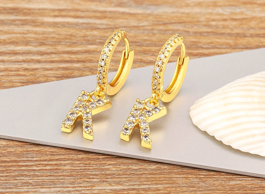 "Gold Zircon Alphabet Hoop Earrings A–Z – Fashion Jewelry Gift