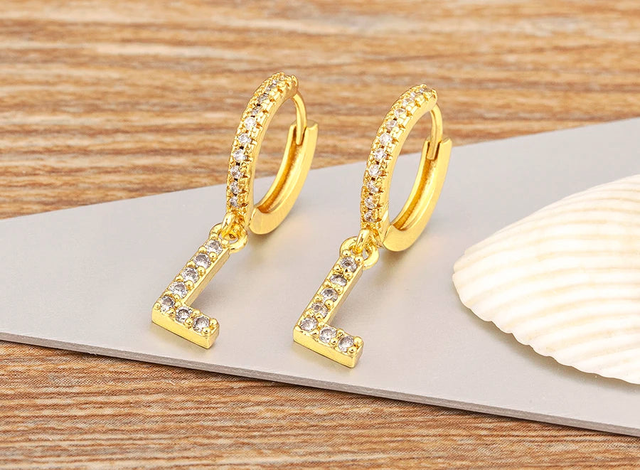 "Gold Zircon Alphabet Hoop Earrings A–Z – Fashion Jewelry Gift