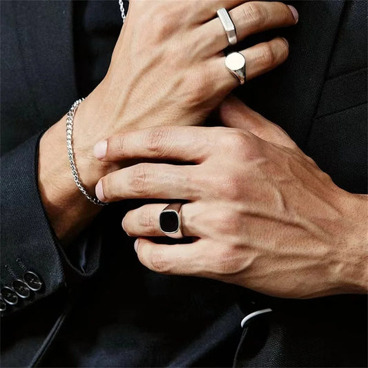 Black Glaze Square Ring for Men