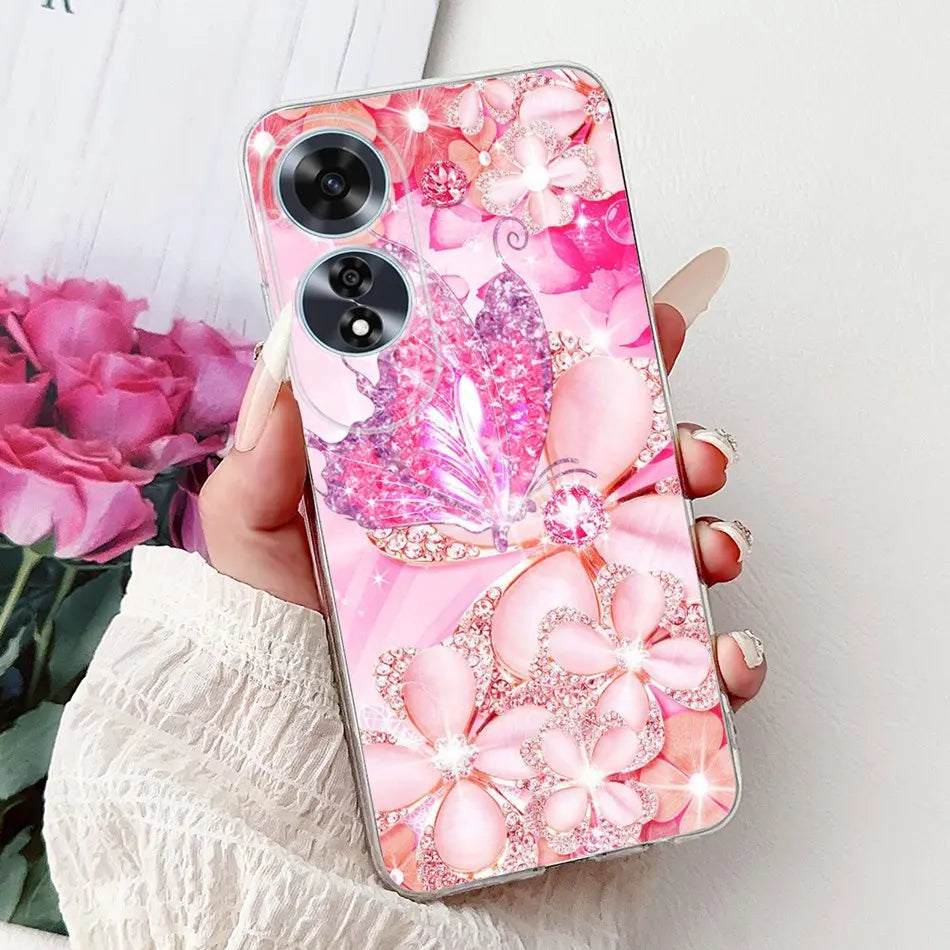 Elegant Floral Cat TPU Cover – OPPO A60