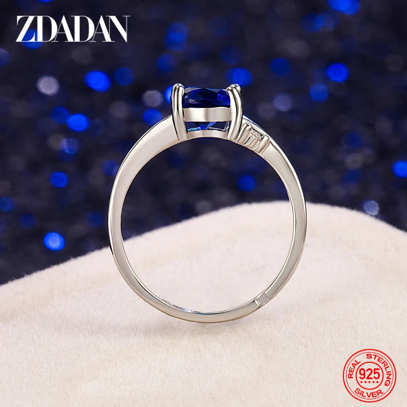 ZDADAN 925 Sterling Silver Round Crystal Ring