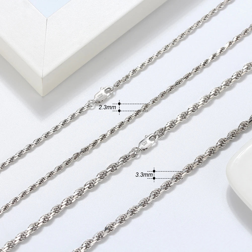925 Silver Diamond-Cut Rope Chain Necklace