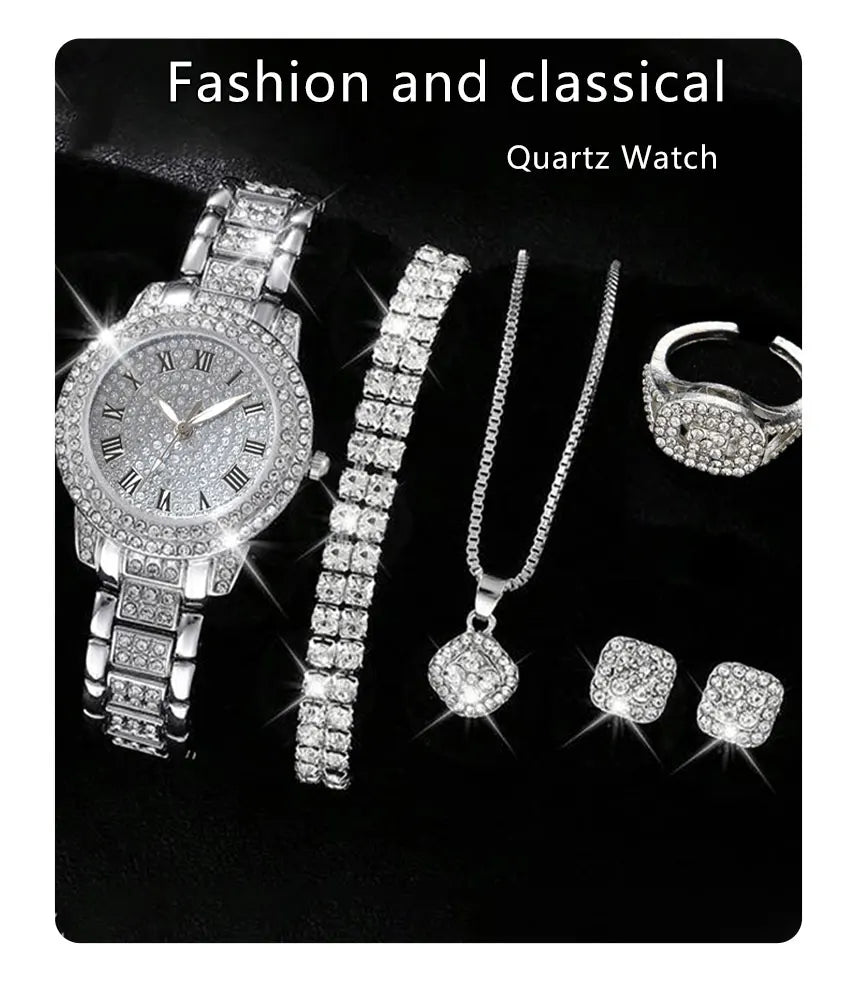 6PCS Women's Crystal Watch Set