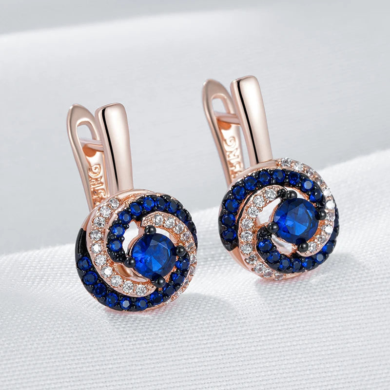 “Blue Zircon Rose Gold Drop Earrings”