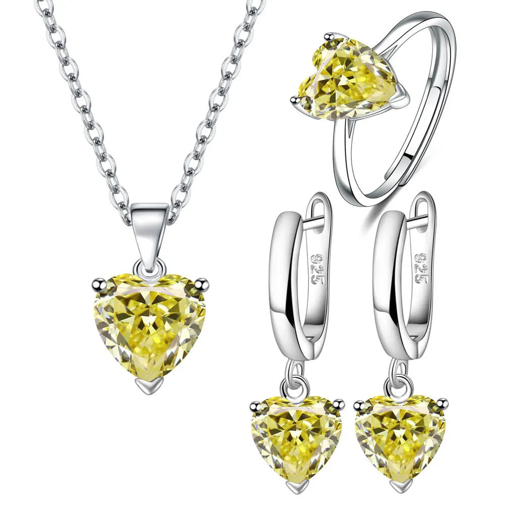 925 Silver Heart Zircon Jewelry Set